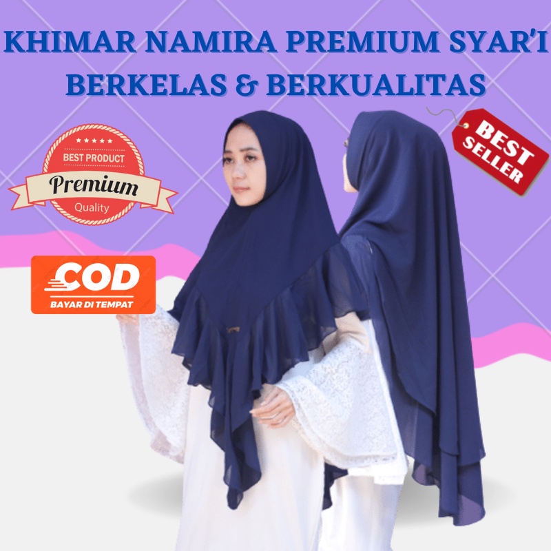 Jilbab Khimar Hijab Pinguin Syari 2 Layer Kerudung Bergo Jumbo Jersey Namira