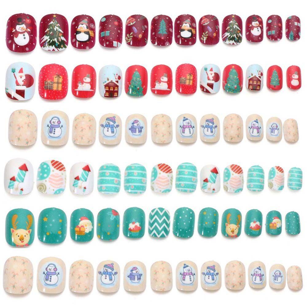 AUGUSTINA Kuku Palsu Seri Natal Agustina 24PCS Anak Wearable Acrylic Artificial Nail Kids Fake Nail