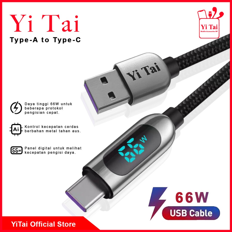 KABEL DATA YITAI TYPE C PD 66W LED DIGITAL YIC-100 FAST CHARGING - GA