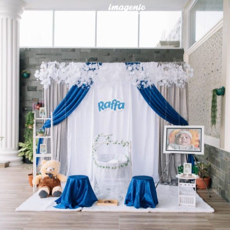 Kain habutei / kain habutai biru turkis dan putih / kain dekorasi lamaran biru turkis dan putih