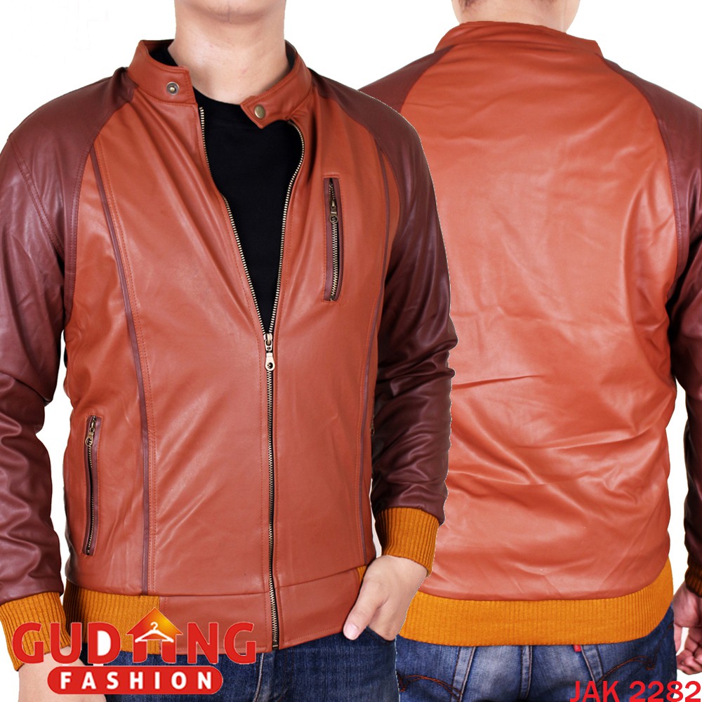 Jaket Semi Kulit Sintetis Pria Keren 99% Mirip Kulit Asli Simpel Lentur (COMB)