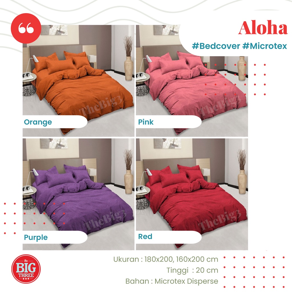 ALOHA Bedcover + Sprei POLOS 180x200 / 160X200 Aqua Silver Pink Blue Orange Dark Pink Dark Green White Coffee Purple Maroon Grey - King Queen 180 160 BC