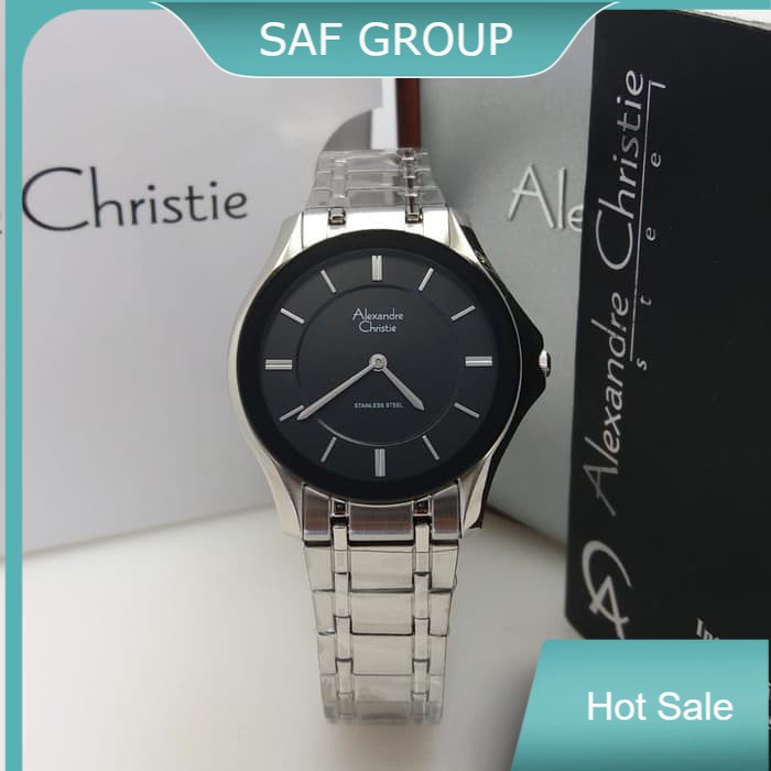 JAM TANGAN WANITA ALEXANDRE CHRISTIE AC 8605 / AC8605 SILVER BLACK ORIGINAL by plp