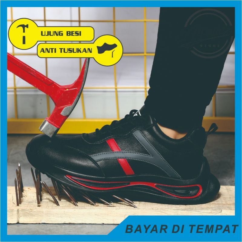 AlFathi Sepatu Safety Sneakers Sport New Arrival Ori By Guyisa Black Red Waterproof