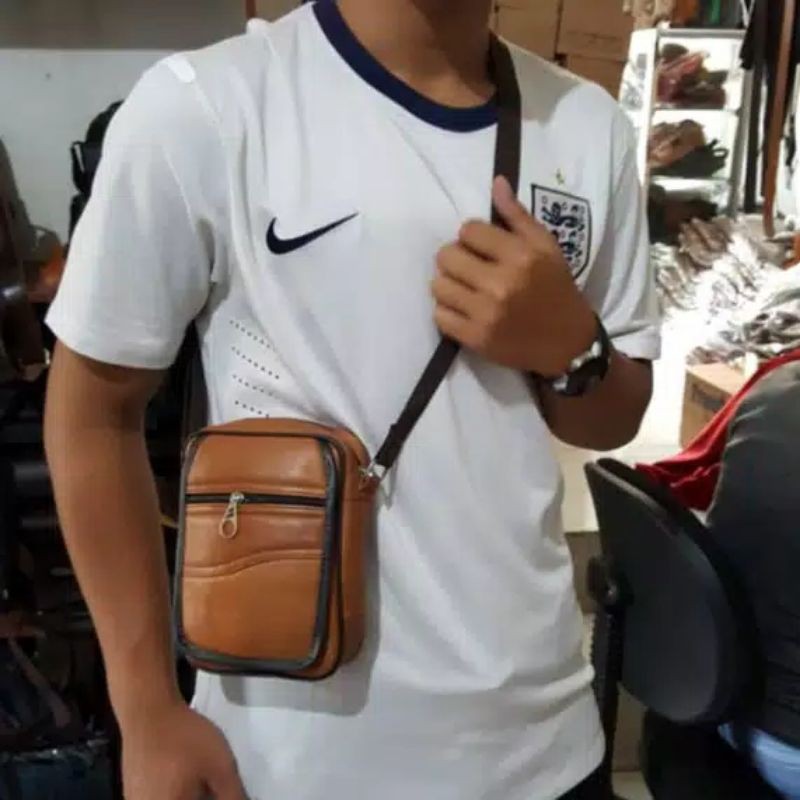 TAS SLENDANG pria KULIT ASLI MINI BAG/simpan hp simpan dompet