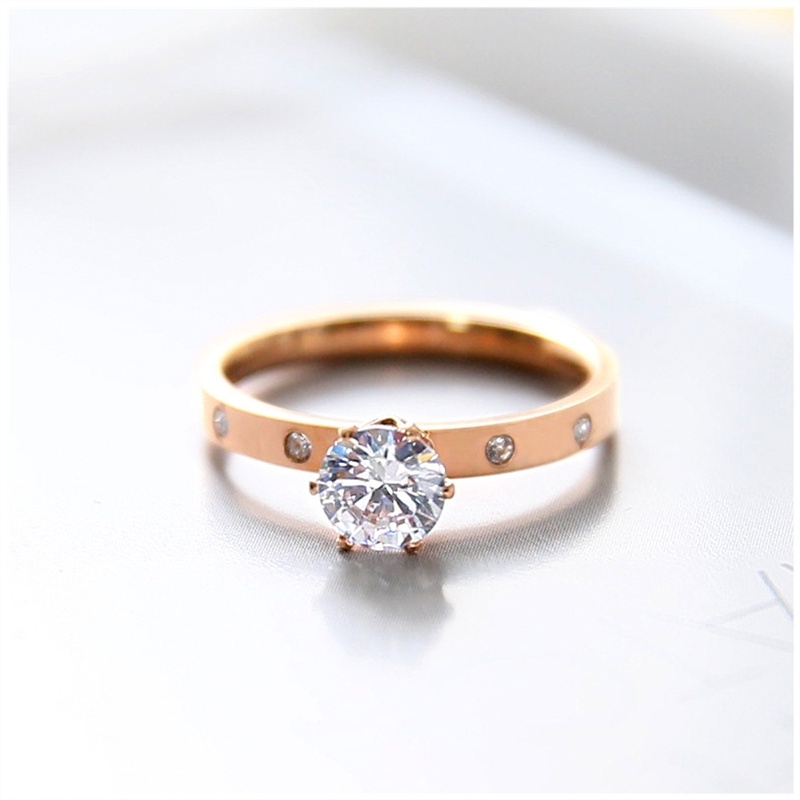 Cincin Berlian Imitasi Bahan Titanium Warna Rose Gold Untuk Wanita TOTALL