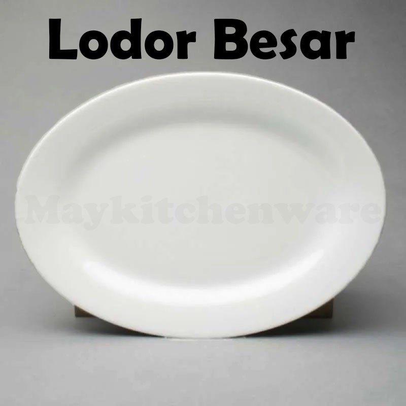 Piring Oval Keramik Besar Putih Lodor Lonjong Porcelain Tebal Murah Tempat Makan Cafe Porselen Bulat