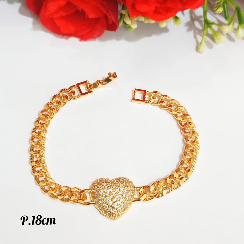 Set Dewasa permata full zircon motif Love menawan elegan emas anti karat