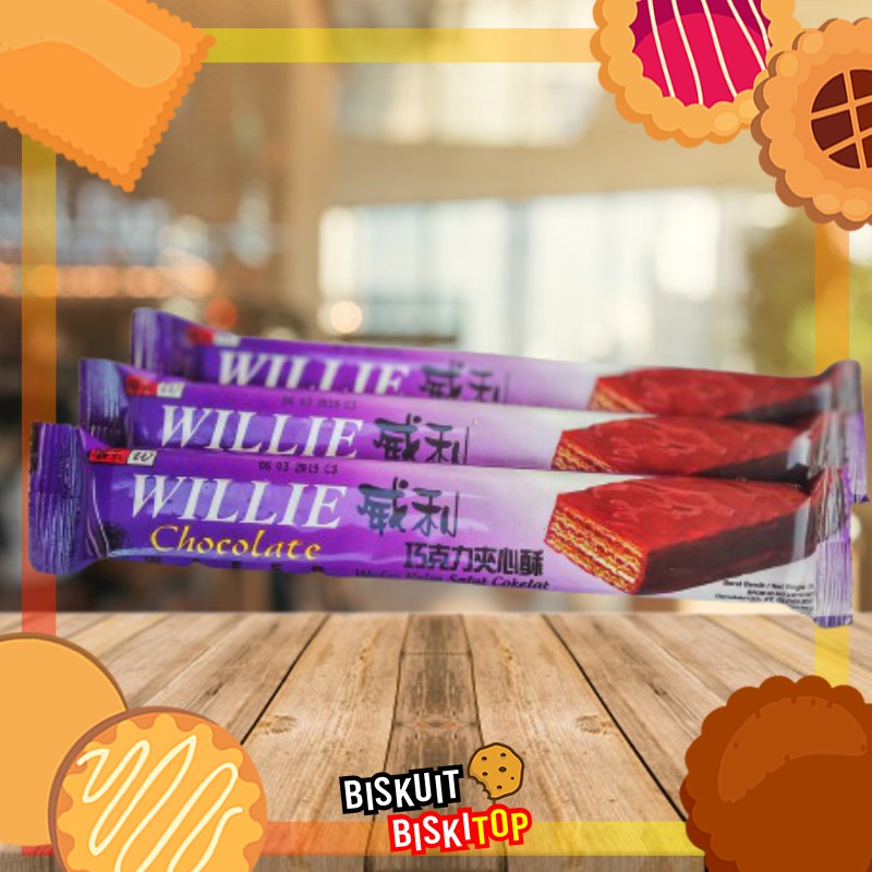 

B. BISKITOP - Willie Wafer Coating tebal coklatnya dan panjang biskuitnya cemilan dewasa dan anak