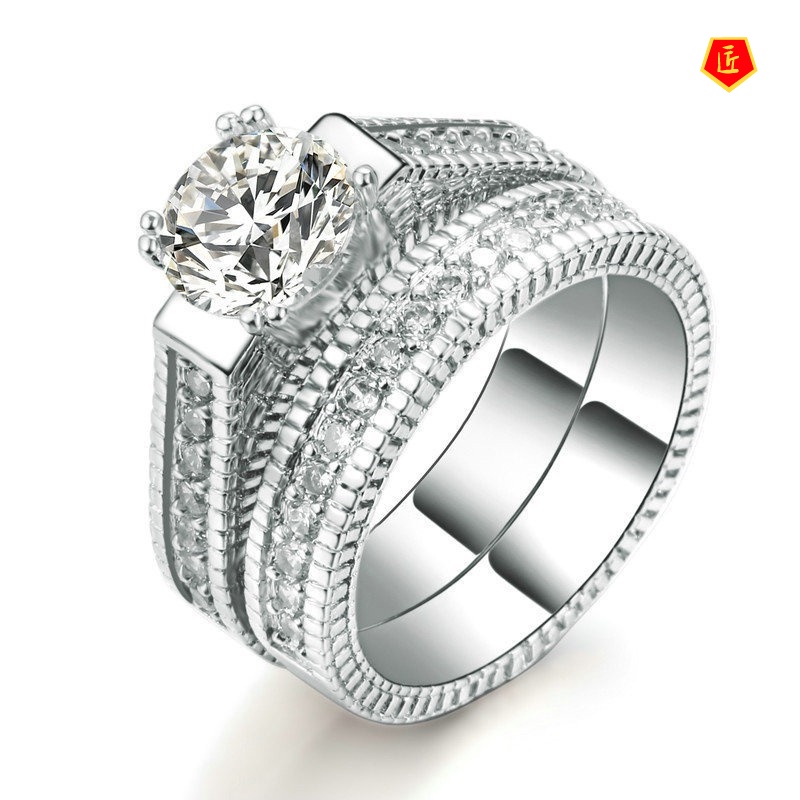 [Ready Stock]Classic Fashion Platinum Diamond Ring Set