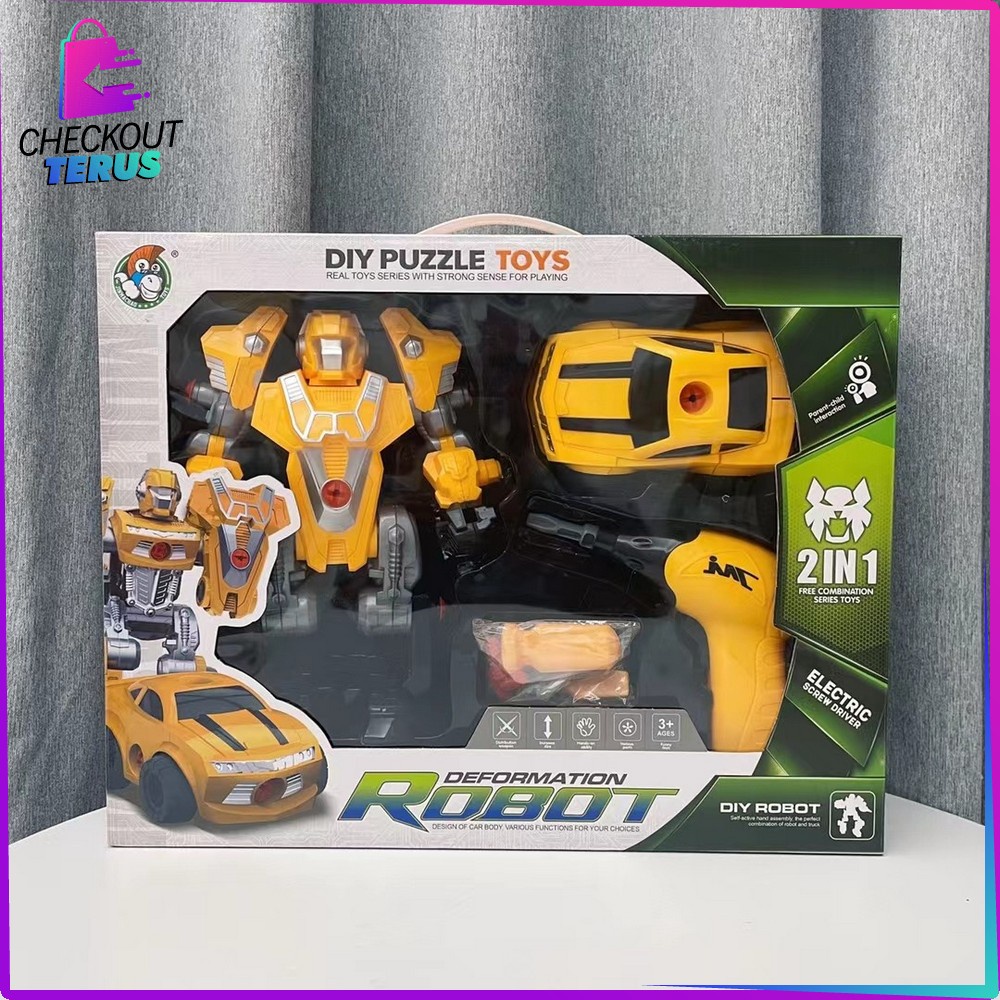 CT M214 Mainan Robot Deformation 2IN1 DIY Puzzle  Anak Laki Laki Mainan Mobil Mobilan Mainan Bongkar Pasang Dengan Obeng Listrik Robot Toys