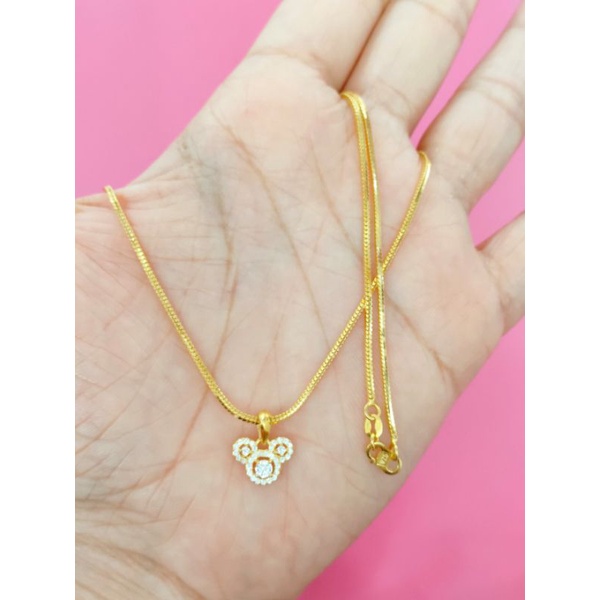 KALUNG KASANDRA DEWASA DAN LIONTIN MICKY MATA PERAK 925 LAPIS EMAS 24K