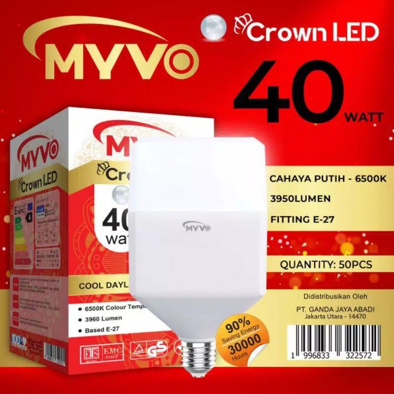 Lampu Bolam Led MYVO CROWN 40 Watt / 50 Watt