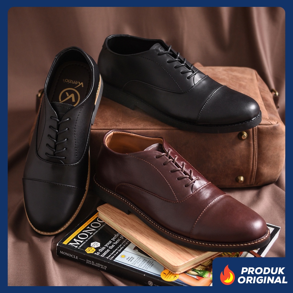 OXFORD SERIES ORIGINAL x KENZIOS Sepatu Kulit Sapi Asli Hitam Coklat Pria Formal Pantofel Tali Kerja Kantor Dinas Resmi Guru Kantoran Pesta Undangan Kondangan Wedding Semi Casual Modern Genuine Leather Footwear Big Size Jumbo Ukuran Besar 44 Keren Branded