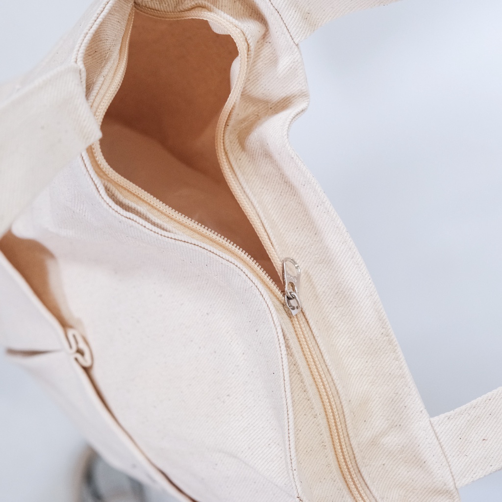 Tote bag Canvas polos RAHMA DINO Resleting  dan Double Saku Tambahan Di Depan