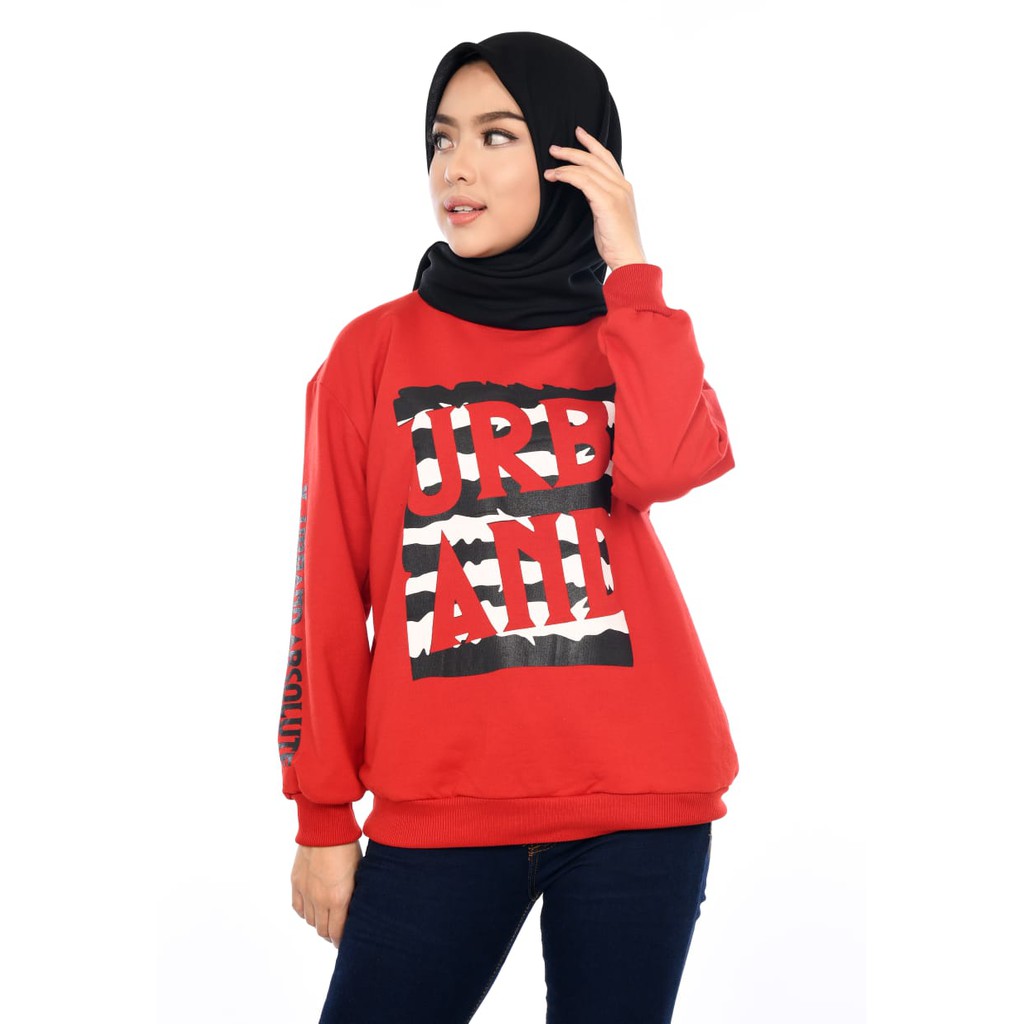 X Urband Sweater Oblong Wanita Kirei Crewneck A143