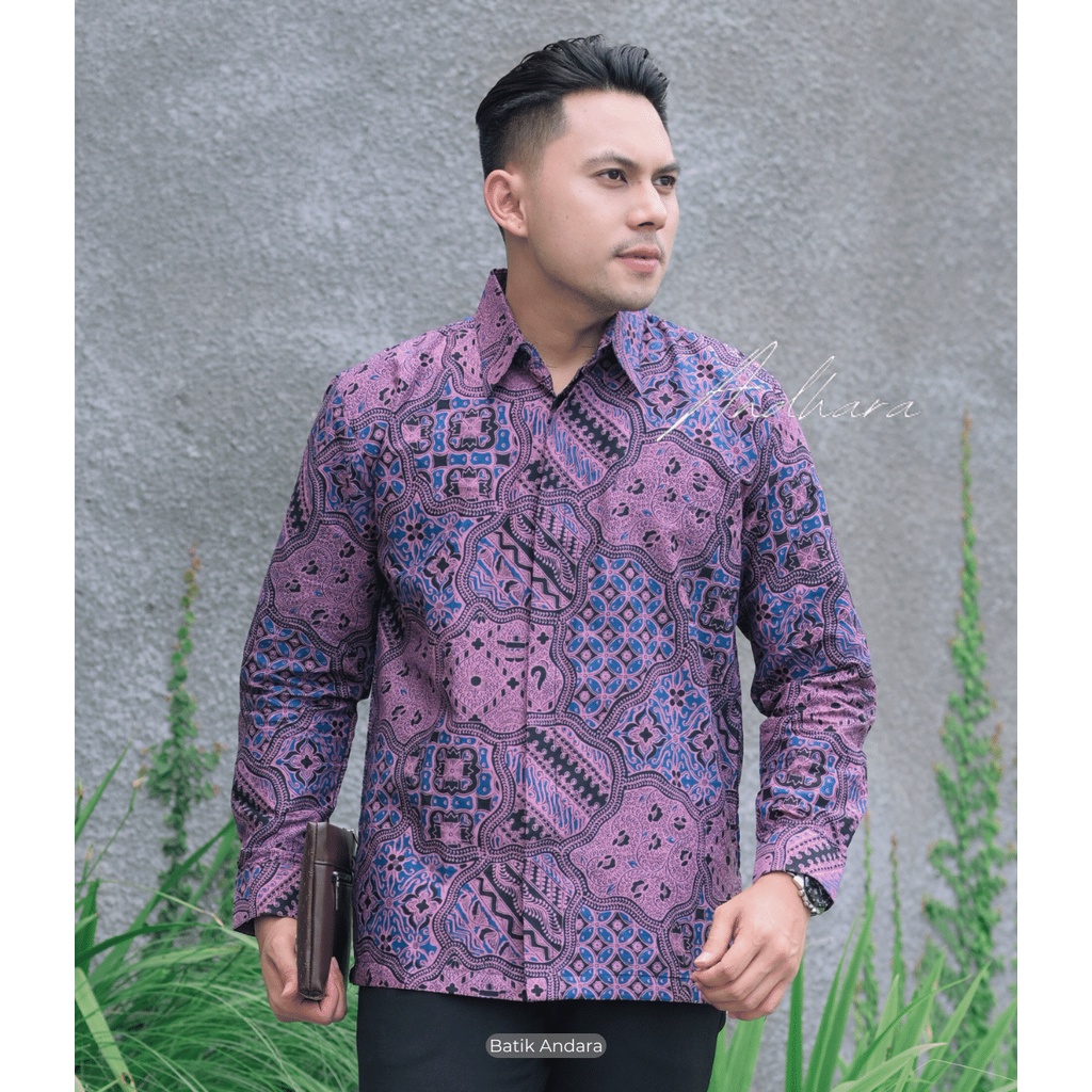 BAJU BATIK PRIA PREMIUM TERLARIS LILAC LENGAN PANJANG ORIGINAL