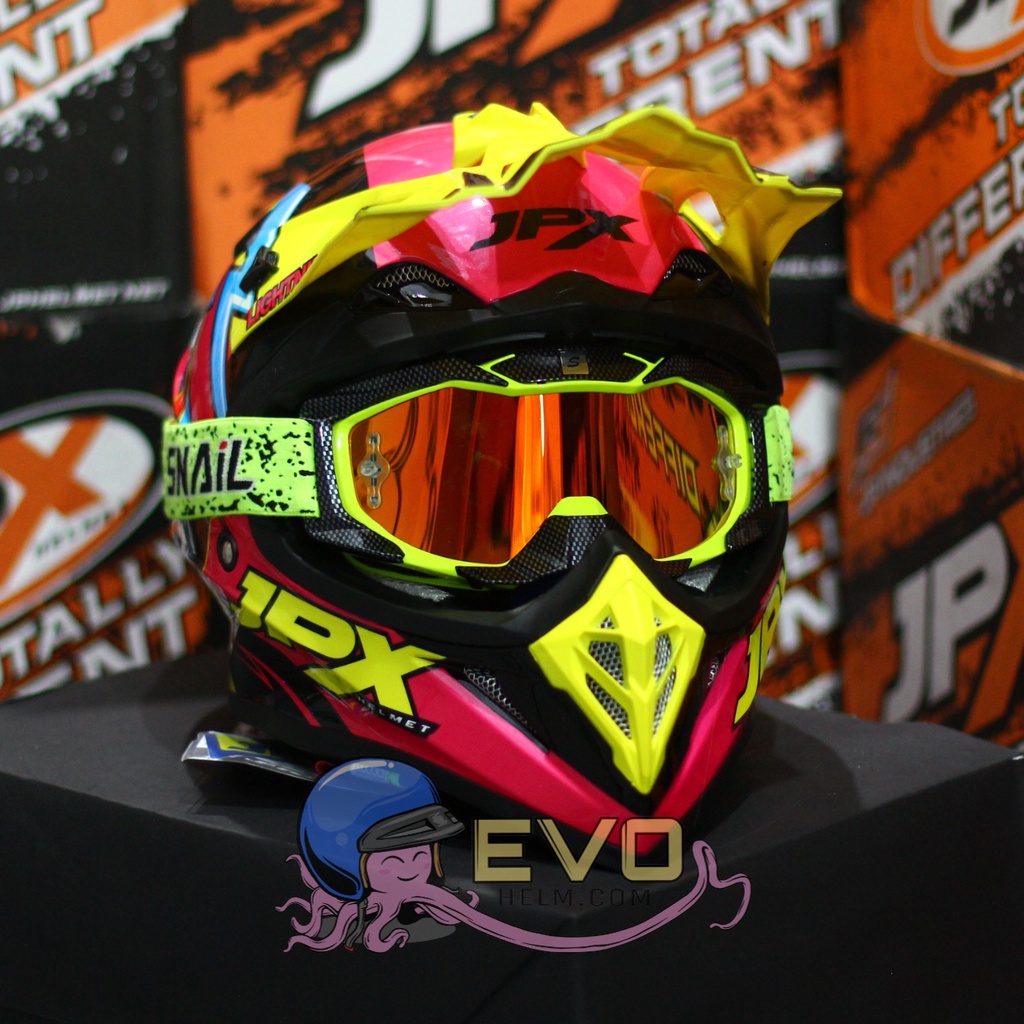 HELM JPX CROSS_FOX1 SERI X27 - SUPER BLACK + GOOGLE SNAIL (ONGKIR 2 KG) HELM JPX TERBARU