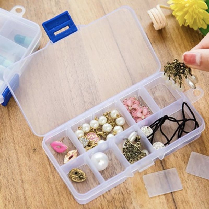 Kotak Obat 10 Sekat Plastik Tempat Kotak Penyimpanan Manik Mote Kancing Serbaguna