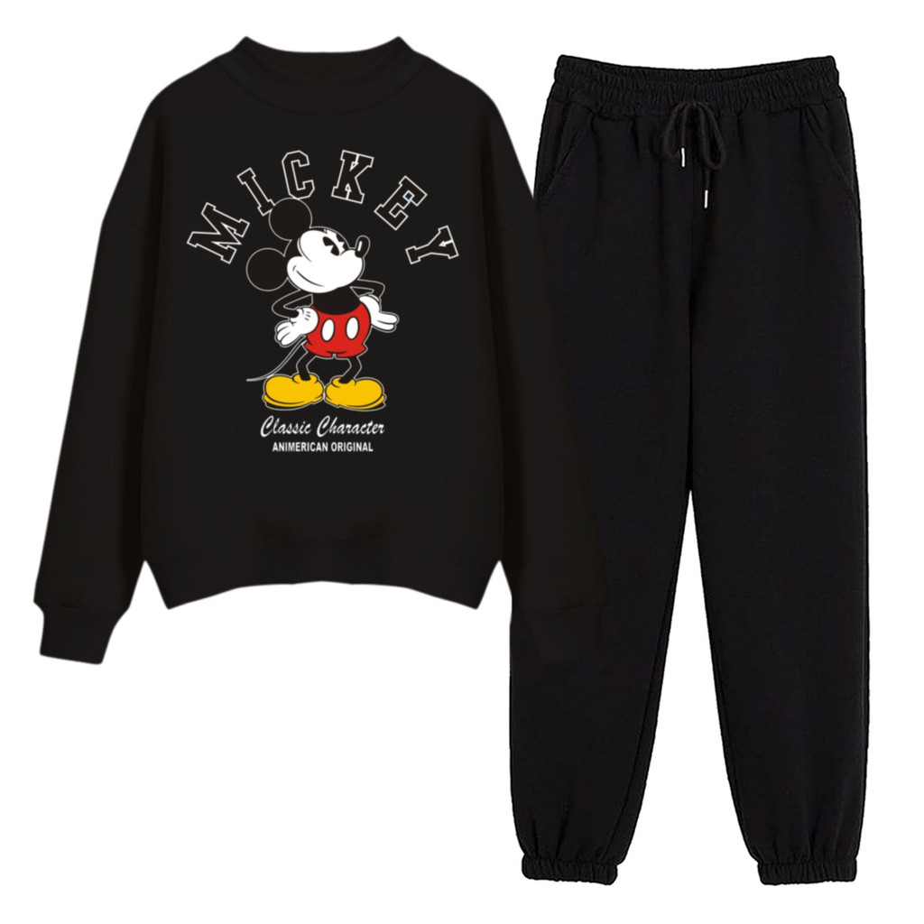 BESS - Baju Setelan Wanita Murah / Setelan Sweater + Jogger Hitam - MCKY MOUSE