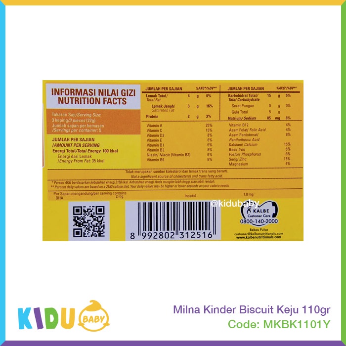 Milna Kinder  Biscuit 110gr Cemilan Makanan Biskuit MPASI si Kecil Kidu Baby