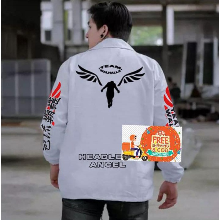 Jaket Coach Team Valhalla Tokyo Revengers Putih | Jaket Coach Valhalla Terbaru