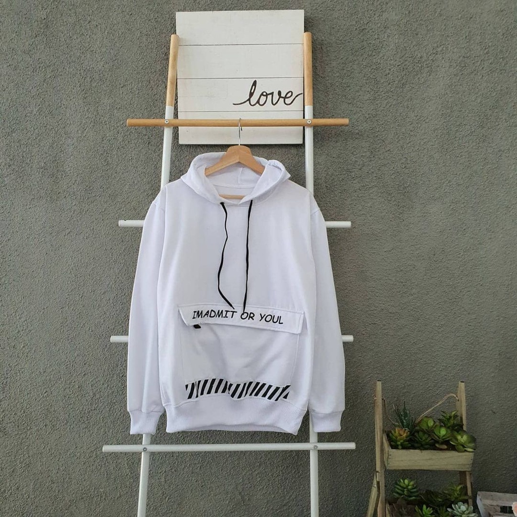Sweatshirt Hoodie Monokrom Hitam Putih Unisex All Size Fit To L