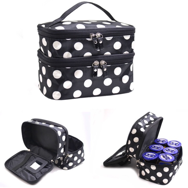Tas kosmetik Makeup Pouch Bag 2layer Polkadot besar