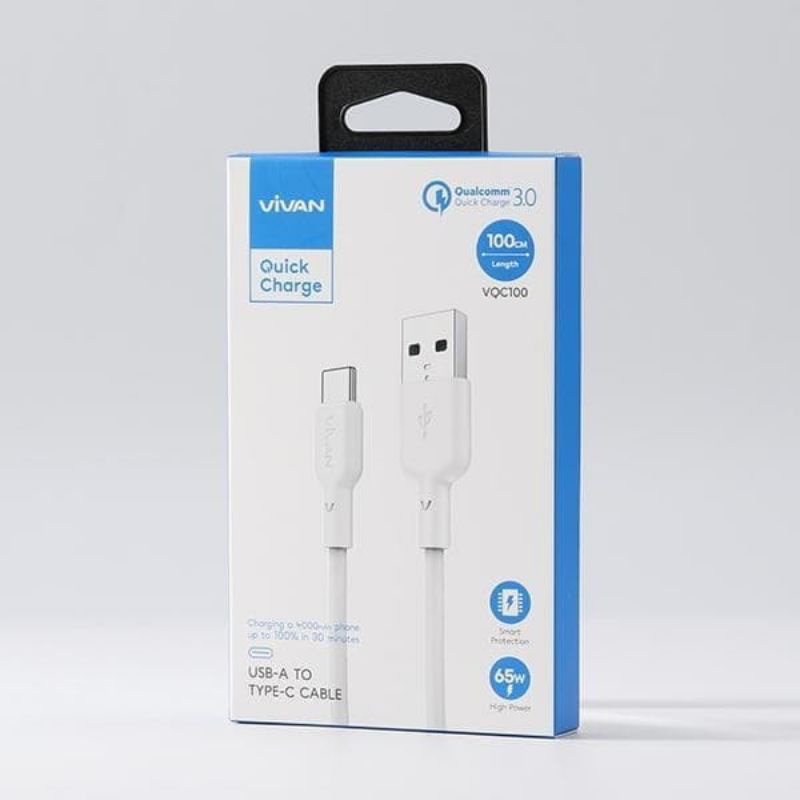 Vivan Kabel Data VQC100 Type-C 6.5A Fast Charging 100cm Data Cable VOOC Garansi Original Resmi