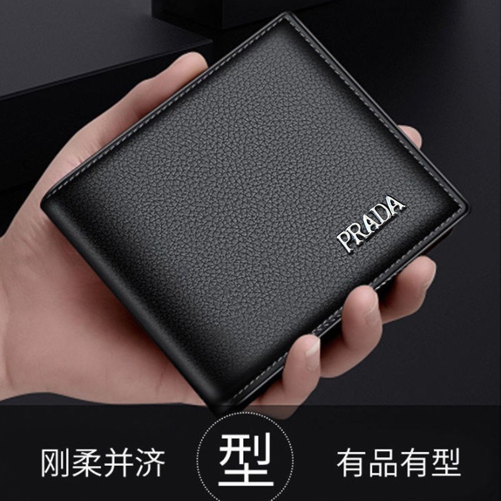 SHOPEE 6.6 SUPER SALE!! Fashion Pria Dompet Kulit Pendek Lipat Dua Model 3/4 Dompet Casual #Black + Box