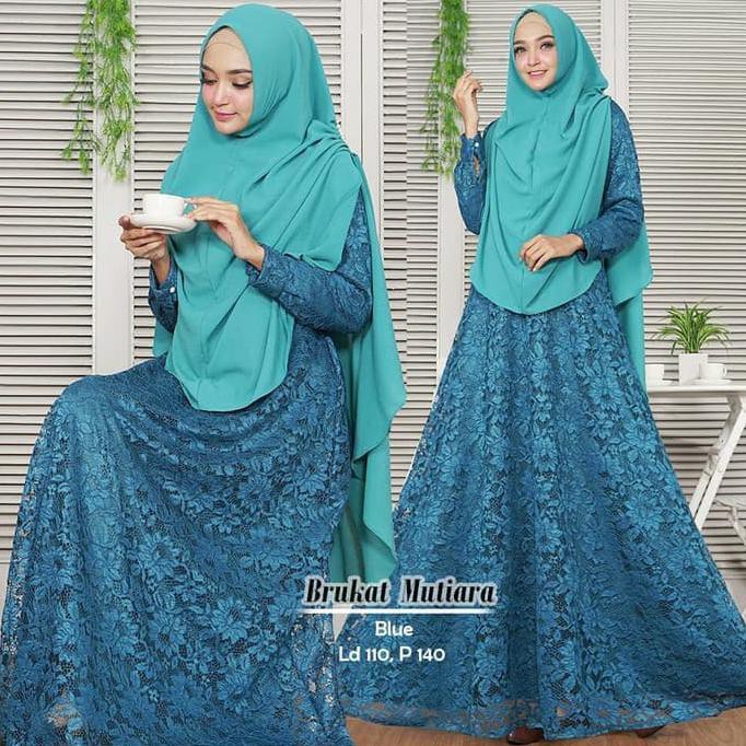 BAJU GAMIS SYARI SYARII MUSLIM MUTIARA BIRU / GAMIS BRUKAT MEWAH