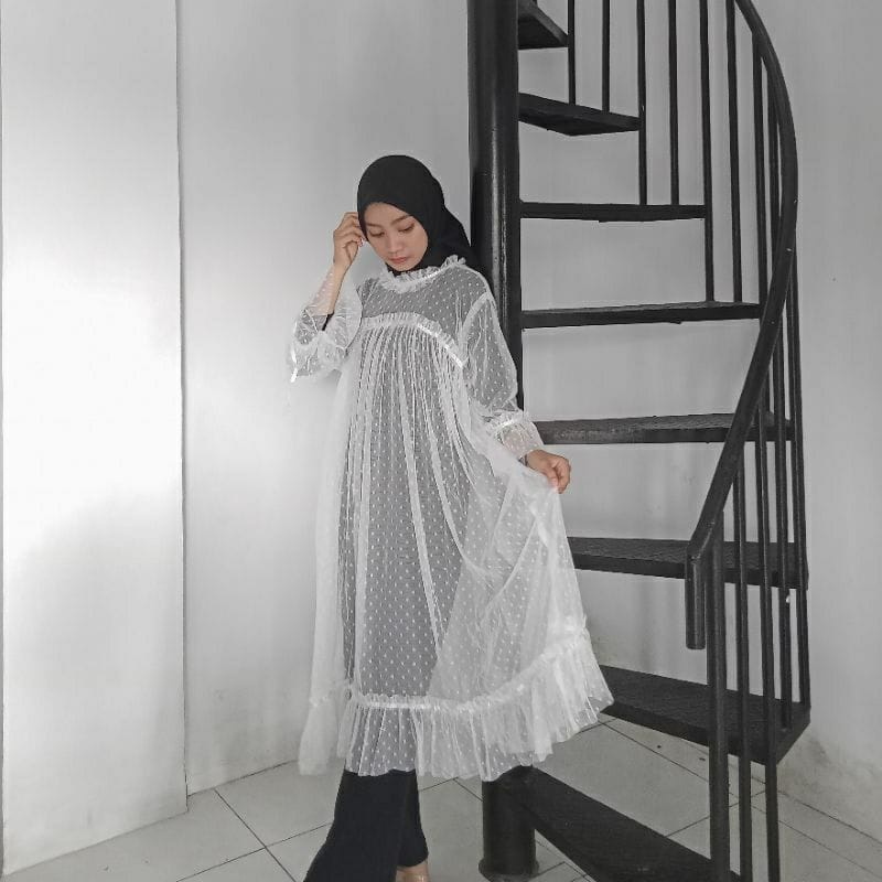 𝐊𝐈𝐑𝐀𝐍𝐈 Balerina Elmira Outer Tile Import Tunik Brukat Polkadot Atasan Wanita Outfit Kondangan Wisuda Lamaran All Size