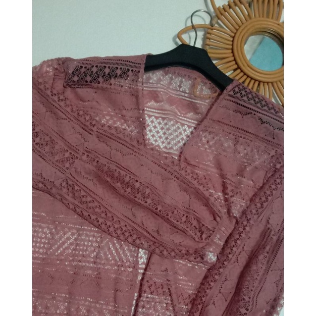 Cardigan Brokat Lengan Balon/Kardigan Burkat/Kardi Brukat/Outer Long Cardi-dusty
