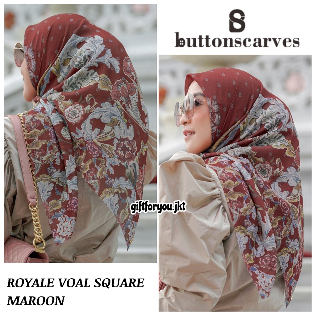 Buttonscarves The Royale Voal Square Maroon Original Hijab Kerudung Wanita Premium Cantik