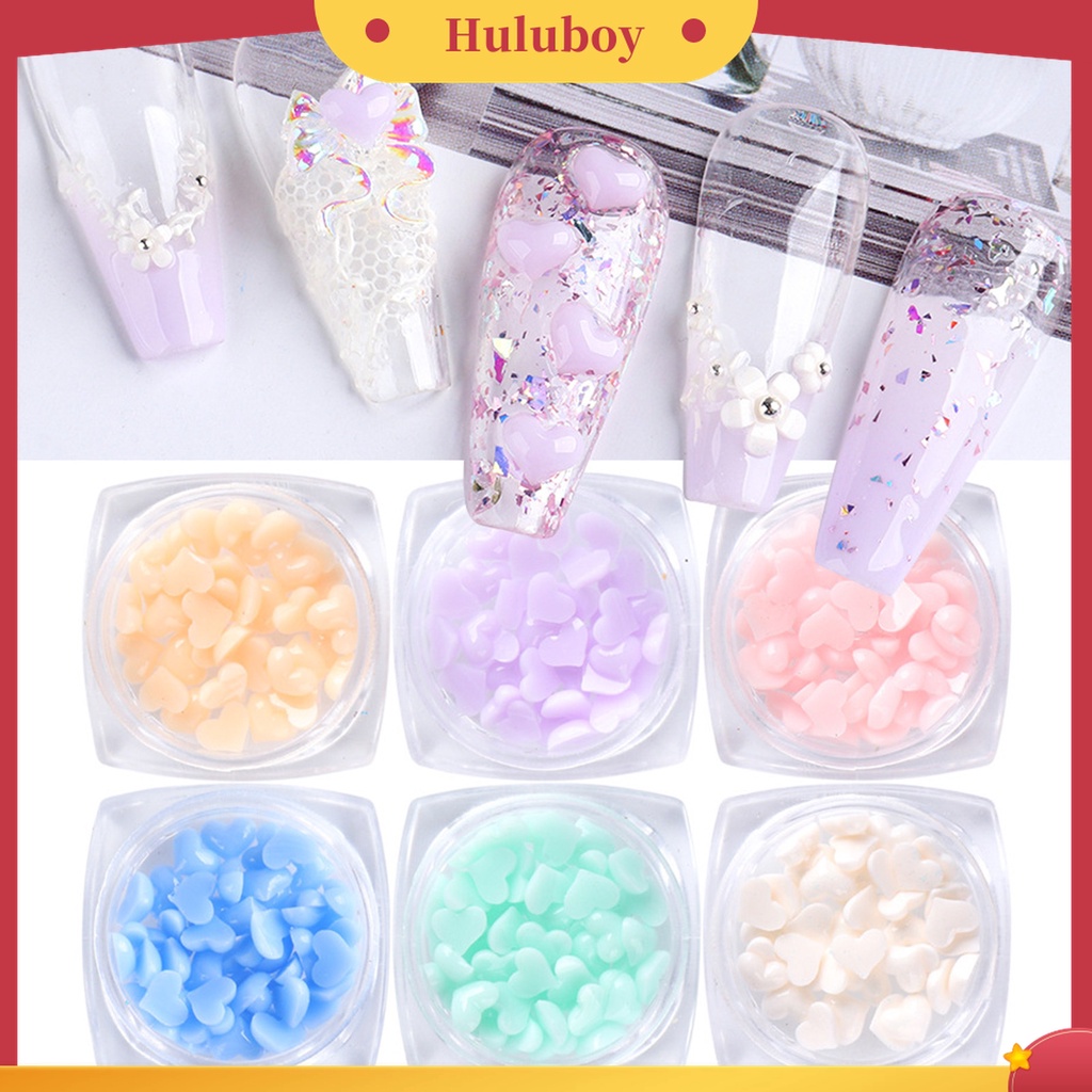 Huluboy Huluboy♡ 40pcs / Box Ornamen Hati 3D Mini Warna Putih Pink Untuk Dekorasi Nail Art Charms