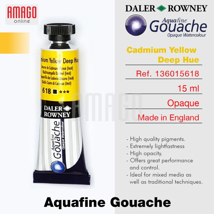 

Cat Air Lukis DALER-ROWNEY Aquafine Gouache Opaque Watercolour 15 ml - Cadmium Yellow Deep Hue - 136015618