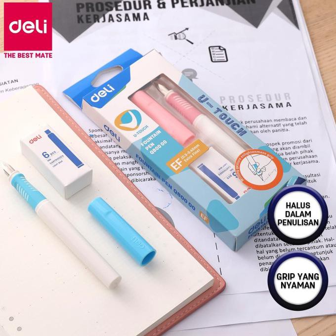 

Deli EQ80000 Fountain Pen 1 pen+6 ink cartridges - Merah Muda