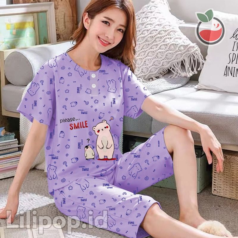 SUNCHERY COD BAJU TIDUR 3/4 ALL SIZE/BABYDOLL KEKINIAN MURAH/SLEEPWEAR WANITA-PINGUIN UNGU