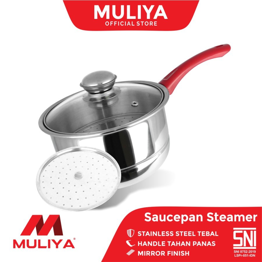 Saucepan Steamer Tutup Kaca 20cm MULIYA PSSS-20SS GC Stainless Steel