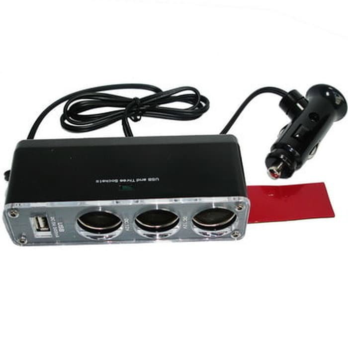 Triple Socket 12V/24V Car Cigarette Lighter USB Power - Black