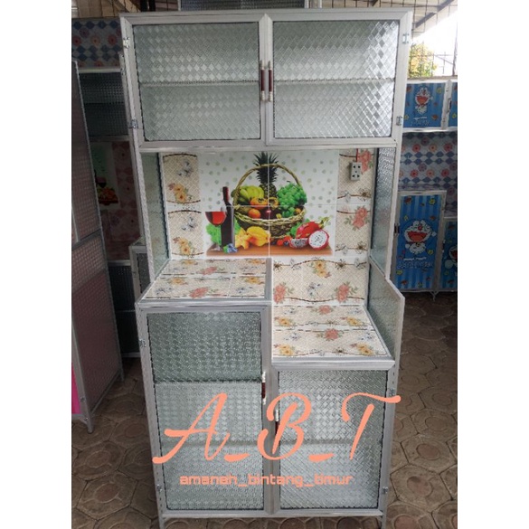 rak piring kaca alumunium keramik 2 pintu legok