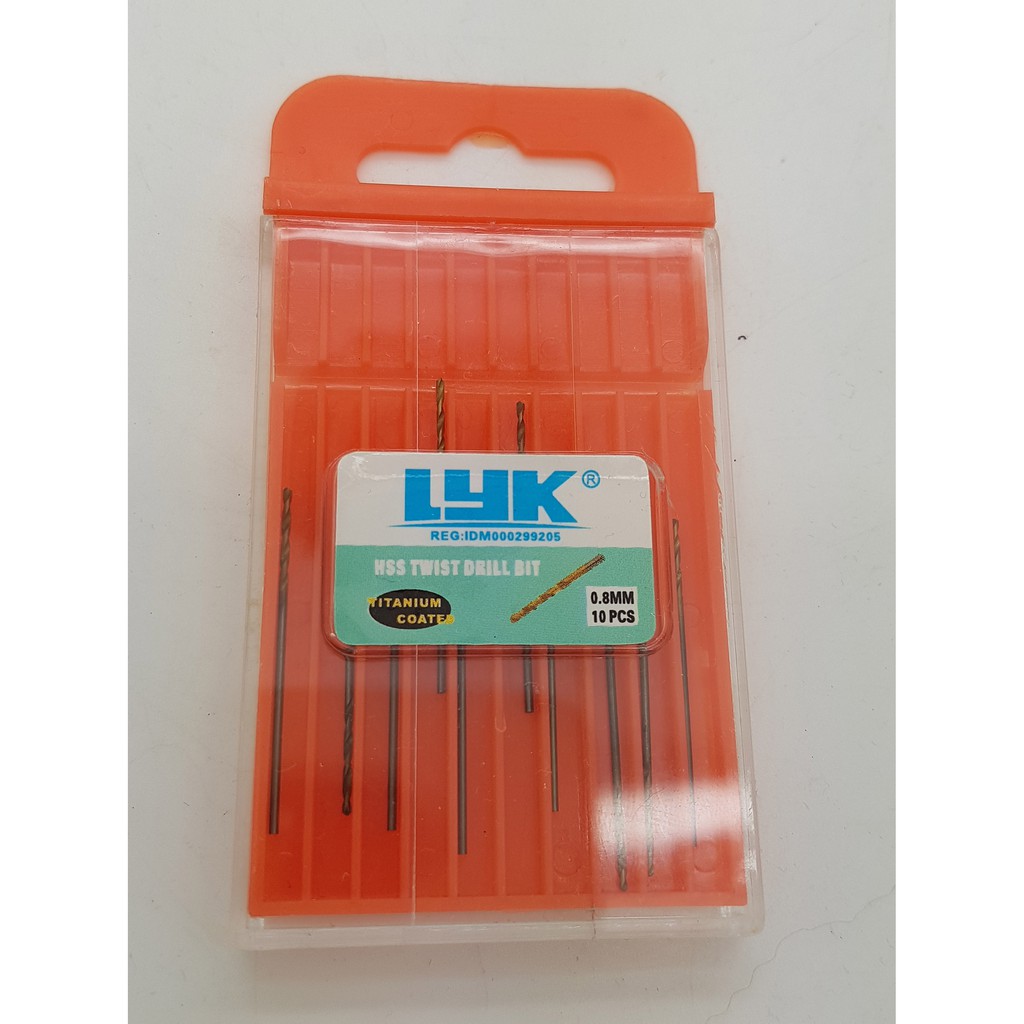 Mata bor LYK mini drill 0.8mm isi 10 pcs titanium coated