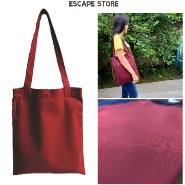 Tote Bag Polos Bahan Kanvas Tebal Dengan Resleting - MAROON