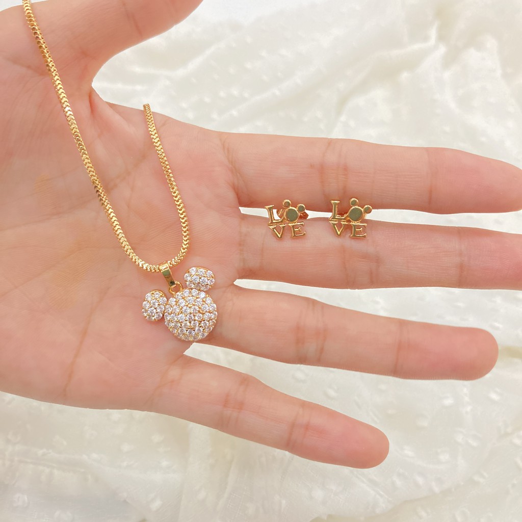 Set Kalung Anting Lapis Emas Permata Aksesoris Perhiasan Wanita