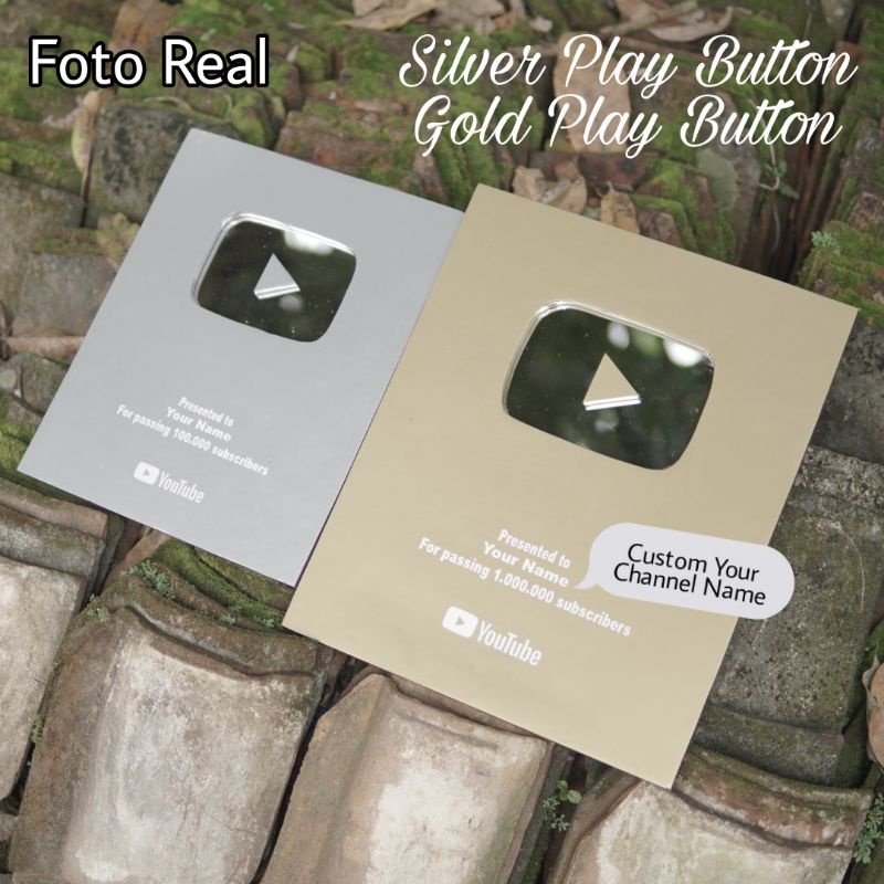 Silver Play Button Custom Nama Murah