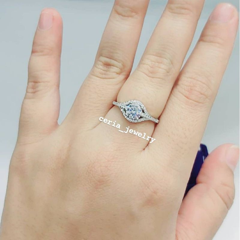 Cincin Perak Asli Silver Wanita 925 Lapis Emas Putih Model Terbaru - Perhiasan Perak