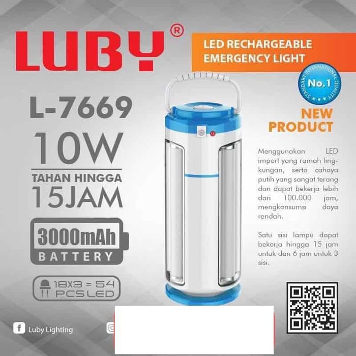 LAMPU  EMERGENCY LUBY L-7669 10 W TAHAN 15 JAM