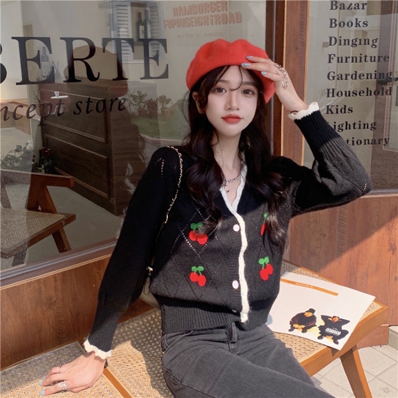 CARDIGAN OUTER WANITA  KNIT CHERRY JAKET CEWEK MX951