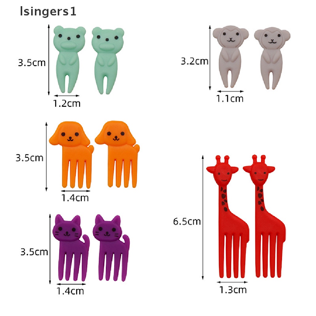 (lsingers1) 10pcs Garpu Buah / Kue / Dessert Mini Motif Kartun Hewan Untuk Anak