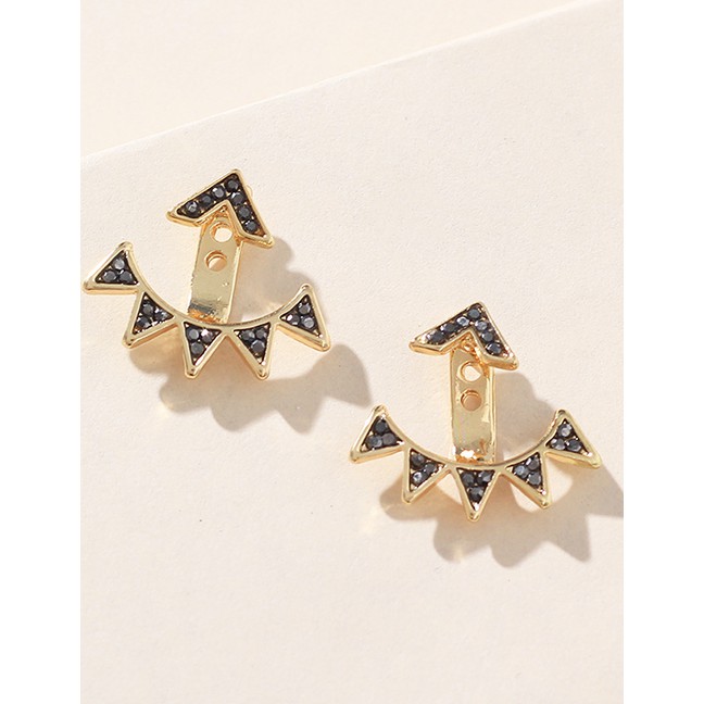 LRC Anting Tusuk Fashion Gold Geometric Triangle Piece Full Of Diamond Earrings F40724